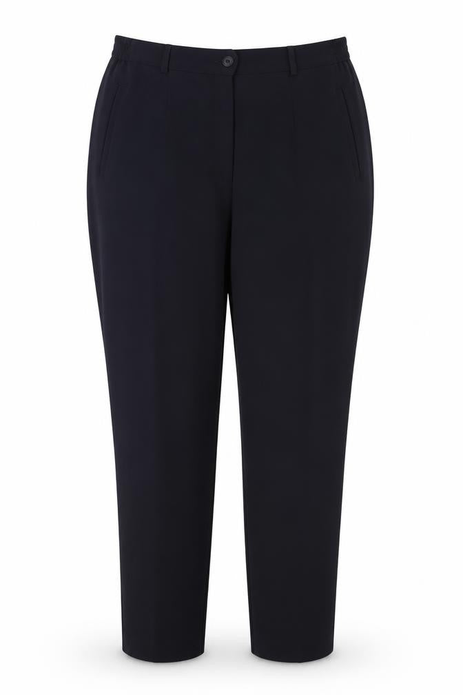 Front view of Lucia Women Navy Wool Blend Tapered Trousers, size 16