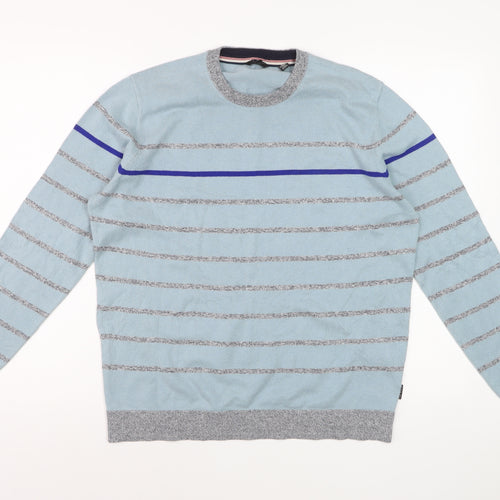 Ted Baker Men's Blue Striped Crew Neck Cotton Jumper Size L