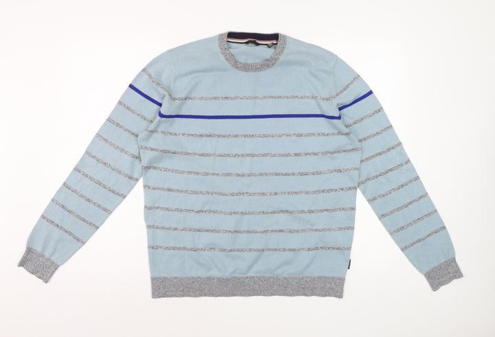 Ted Baker Men's Blue Striped Crew Neck Cotton Jumper Size L