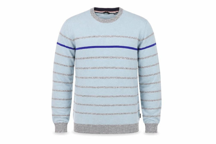 Ted Baker Men's Blue Striped Crew Neck Cotton Jumper Size L