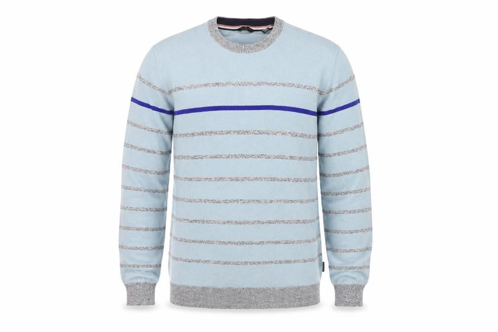 Ted Baker Men's Blue Striped Crew Neck Cotton Jumper Size L
