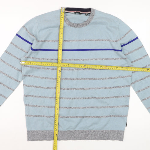 Ted Baker Men's Blue Striped Crew Neck Cotton Jumper Size L
