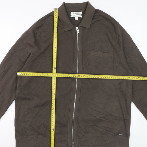 Marks and Spencer Men’s Brown Cotton Modal Full Zip Collared Jumper XL