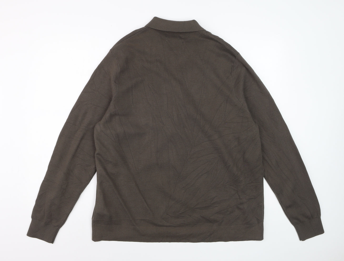 Marks and Spencer Men’s Brown Cotton Modal Full Zip Collared Jumper XL