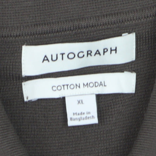 Marks and Spencer Men’s Brown Cotton Modal Full Zip Collared Jumper XL