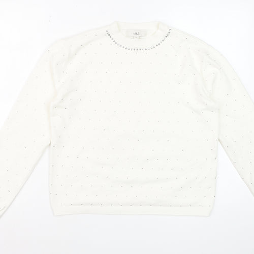 Marks and Spencer Womens Ivory Jewel Crew Neck Jumper Size S