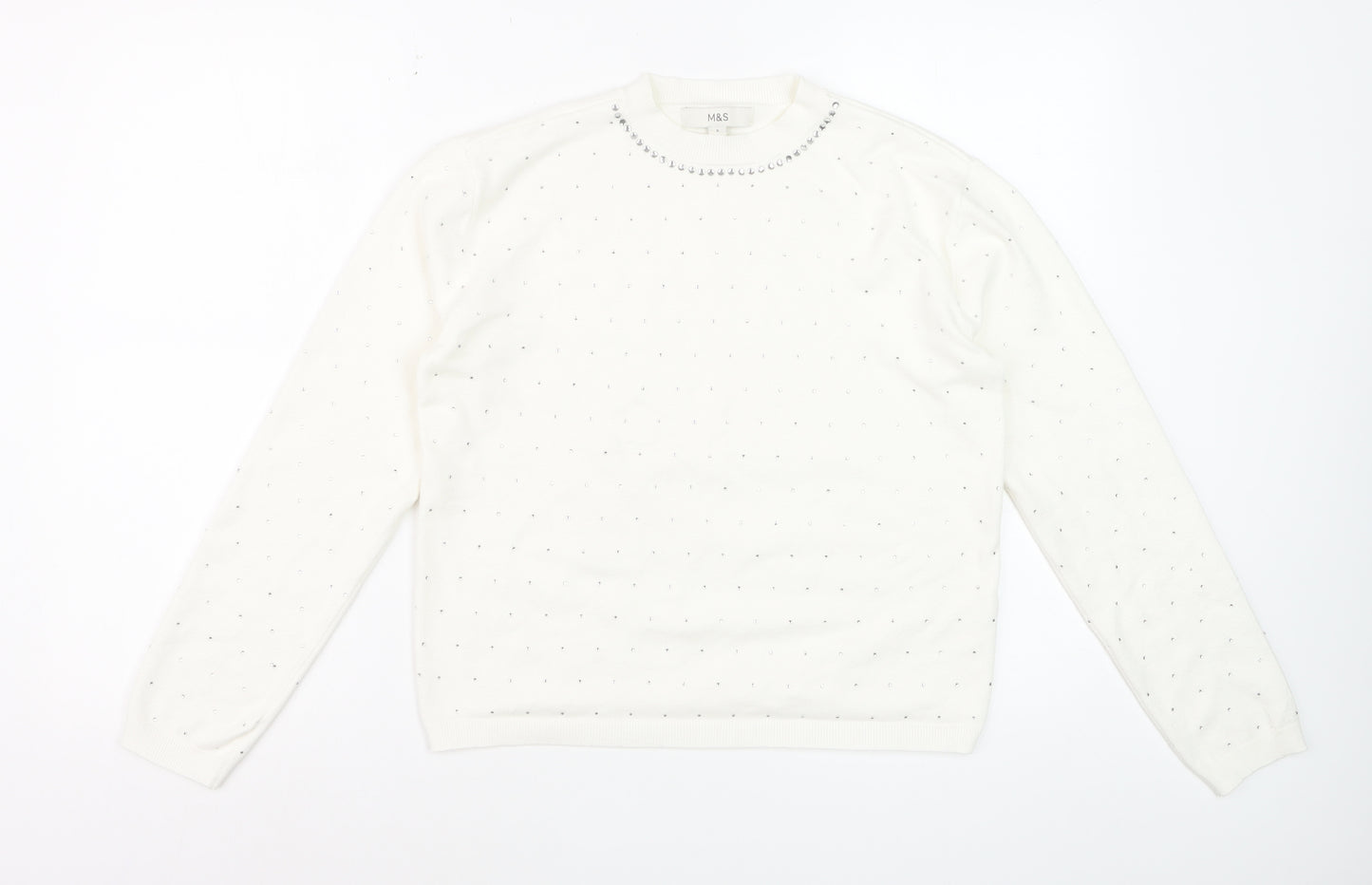 Marks and Spencer Womens Ivory Jewel Crew Neck Jumper Size S