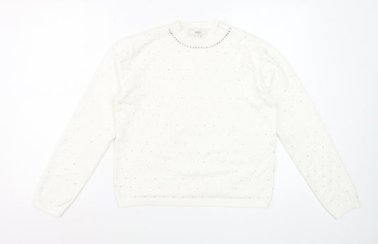 Marks and Spencer Womens Ivory Jewel Crew Neck Jumper Size S