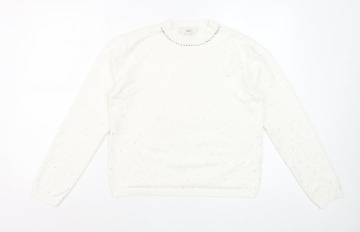 Marks and Spencer Womens Ivory Jewel Crew Neck Jumper Size S