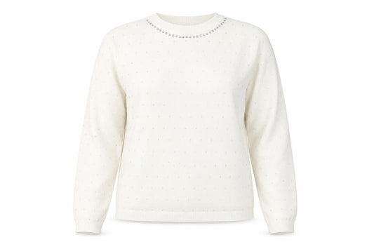 Front view of Marks & Spencer women’s ivory jewel crew neck jumper, size S