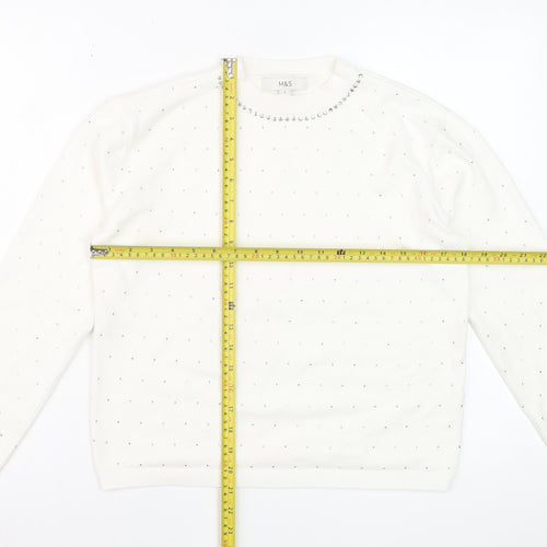 Marks and Spencer Womens Ivory Jewel Crew Neck Jumper Size S
