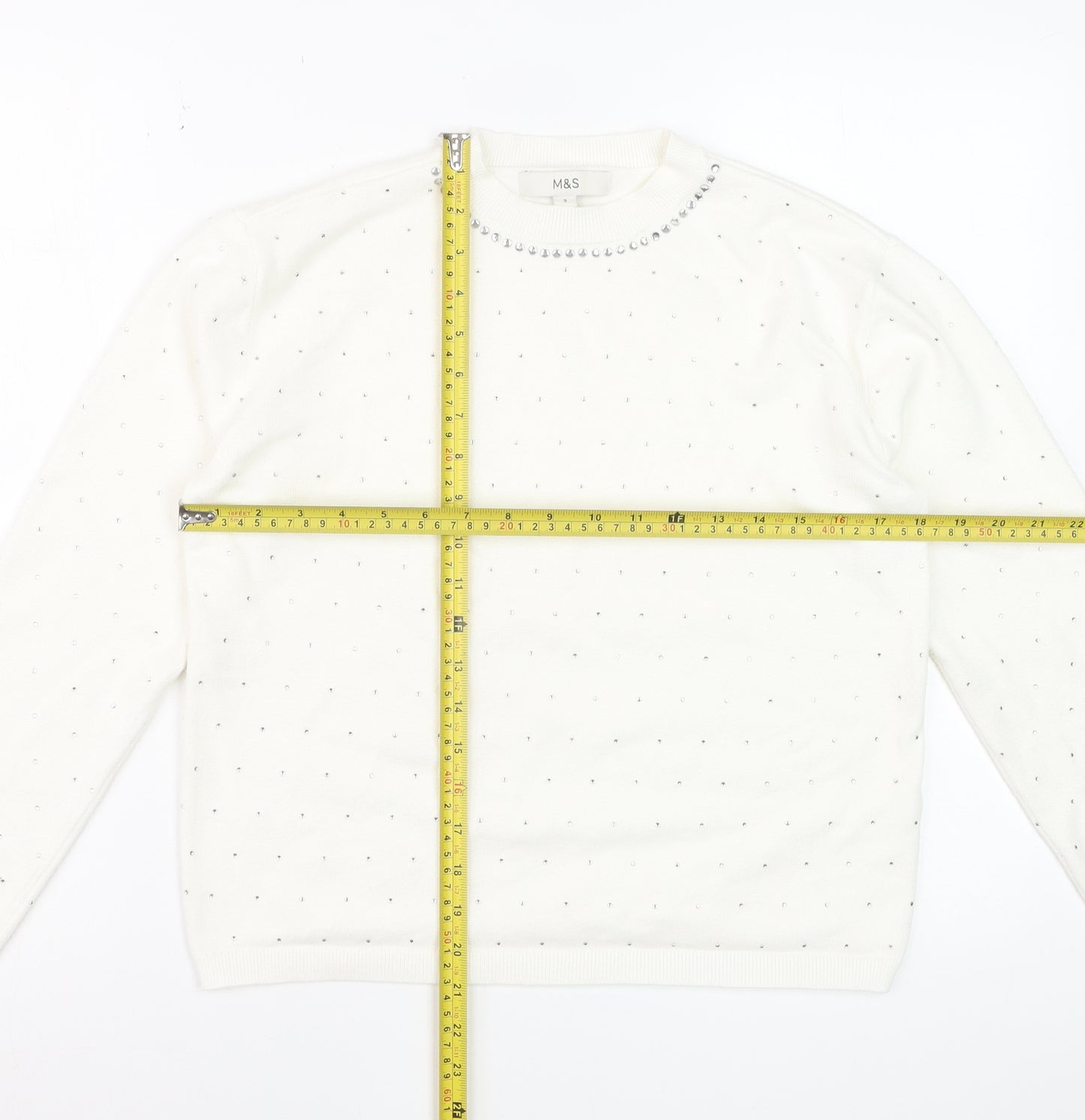 Marks and Spencer Womens Ivory Jewel Crew Neck Jumper Size S