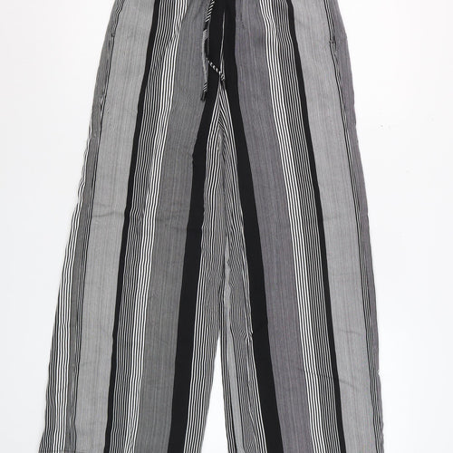 Marks and Spencer Women’s Black Striped Wide-Leg Viscose Trousers Size 6