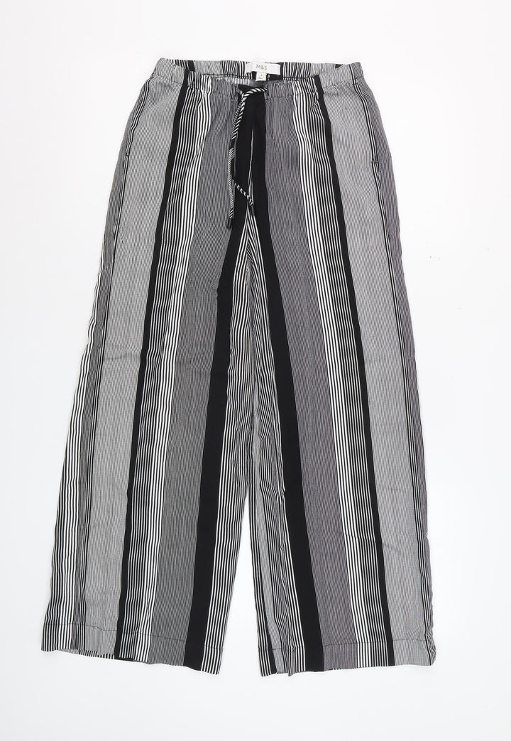 Marks and Spencer Women’s Black Striped Wide-Leg Viscose Trousers Size 6