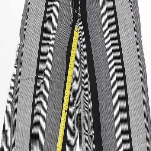 Marks and Spencer Women’s Black Striped Wide-Leg Viscose Trousers Size 6