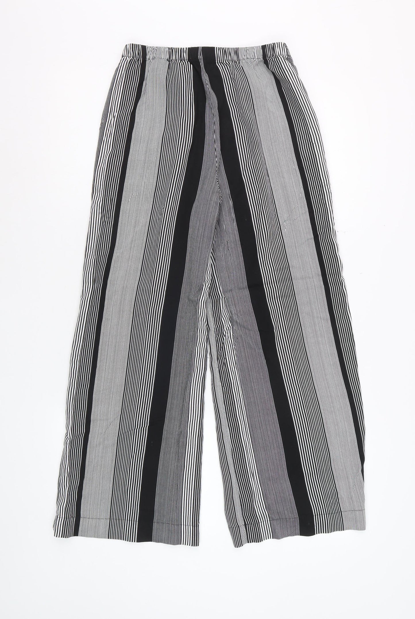 Marks and Spencer Women’s Black Striped Wide-Leg Viscose Trousers Size 6