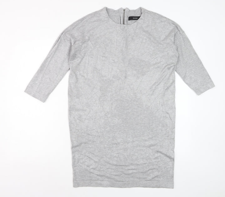 Vero Moda Women's Grey Tunic Jumper M Crew Neck 3/4 Sleeve