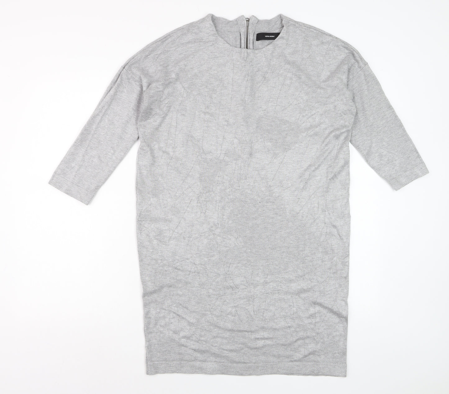 Vero Moda Women's Grey Tunic Jumper M Crew Neck 3/4 Sleeve