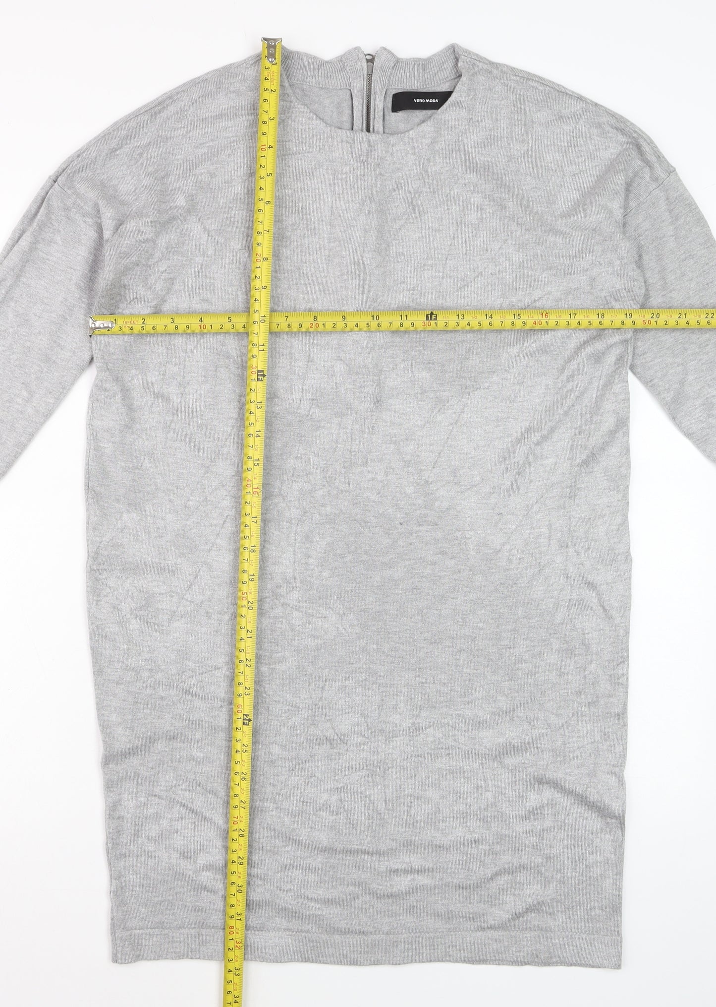 Vero Moda Women's Grey Tunic Jumper M Crew Neck 3/4 Sleeve