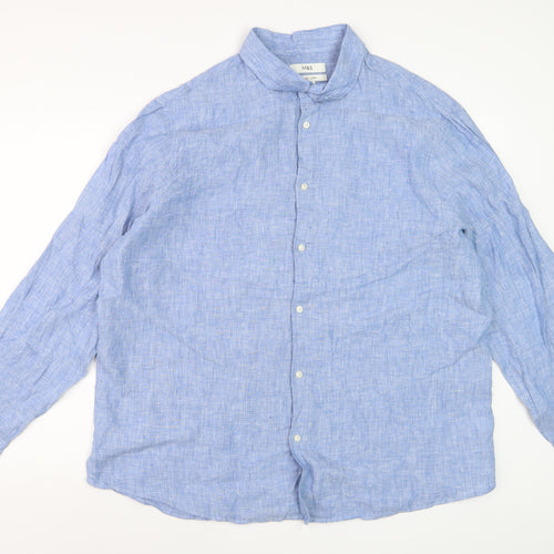 Marks and Spencer Men’s Blue Linen Long Sleeve Button-Up Shirt 2XL