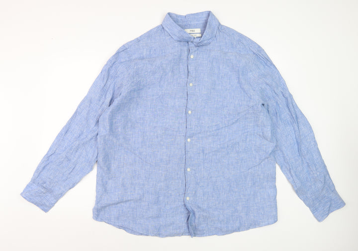 Marks and Spencer Men’s Blue Linen Long Sleeve Button-Up Shirt 2XL