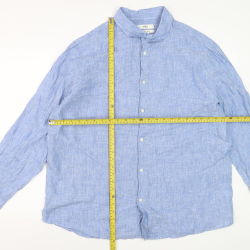 Marks and Spencer Men’s Blue Linen Long Sleeve Button-Up Shirt 2XL