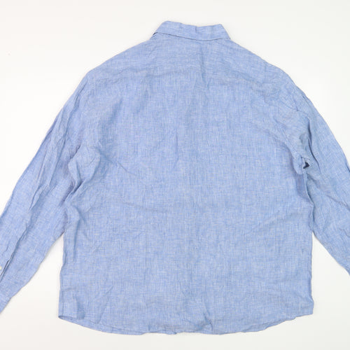 Marks and Spencer Men’s Blue Linen Long Sleeve Button-Up Shirt 2XL