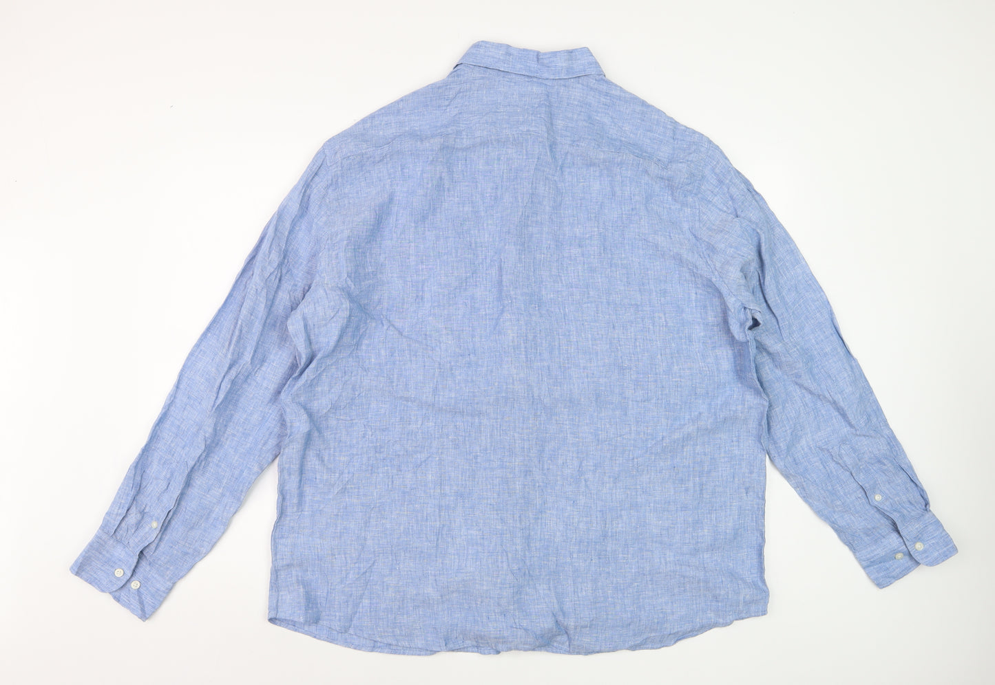 Marks and Spencer Men’s Blue Linen Long Sleeve Button-Up Shirt 2XL