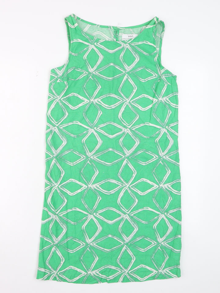 Marks and Spencer Women Green Linen Blend Shift Dress Size 6