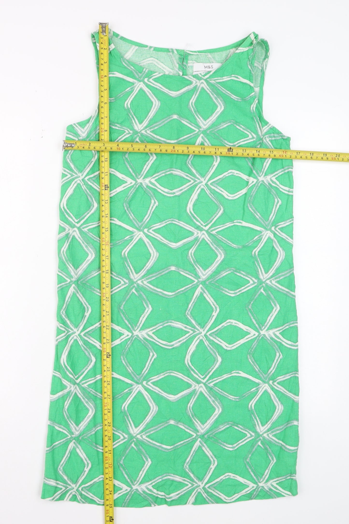 Marks and Spencer Women Green Linen Blend Shift Dress Size 6