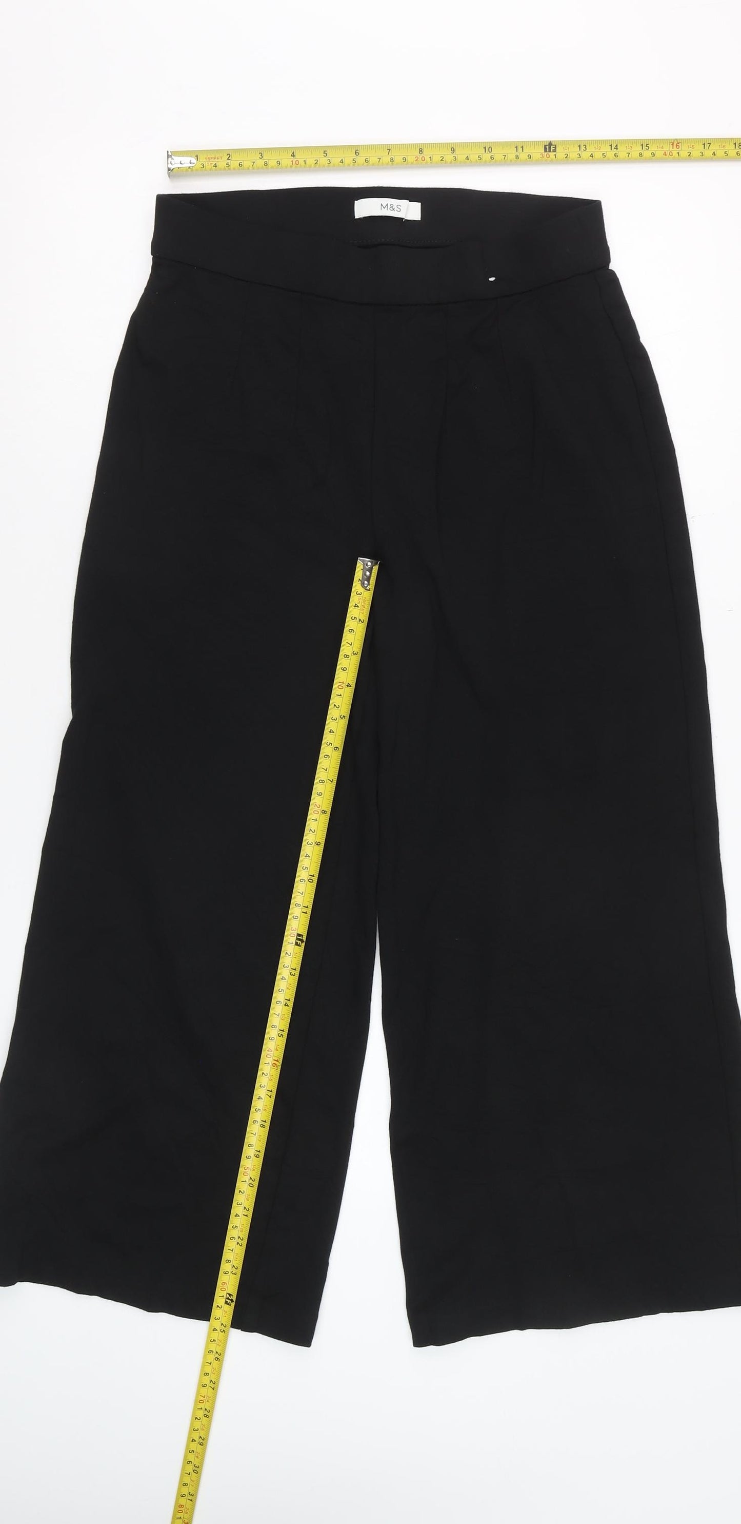 Marks and Spencer Womens Black Size 12 Cropped Wide-Leg Trousers