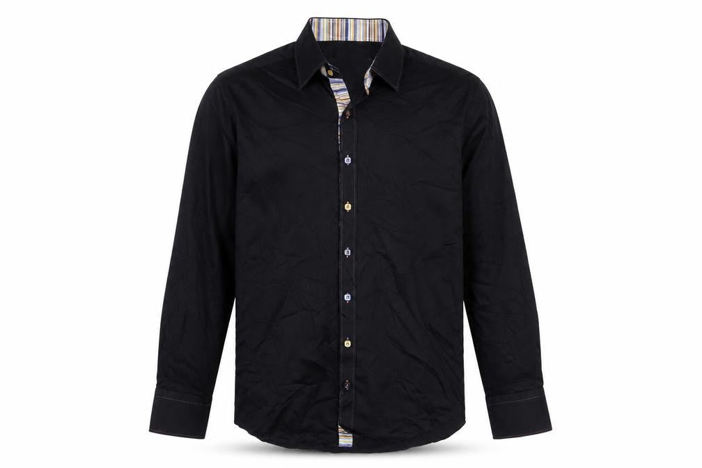 Claudio Lugli Men's Black Pure Cotton Long Sleeve Dress Shirt L 41-42