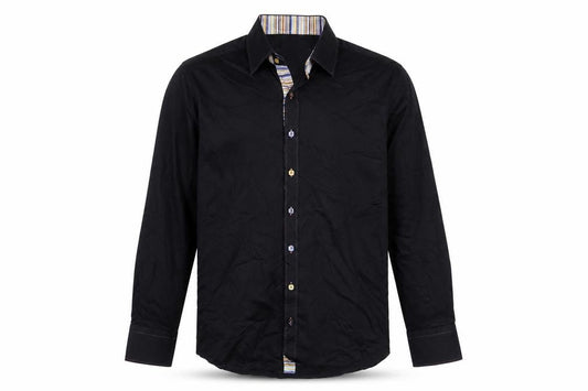 Claudio Lugli Men's Black Pure Cotton Long Sleeve Dress Shirt L 41-42