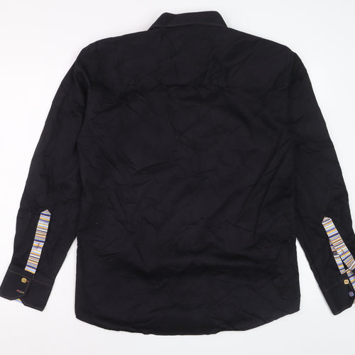 Claudio Lugli Men's Black Pure Cotton Long Sleeve Dress Shirt L 41-42