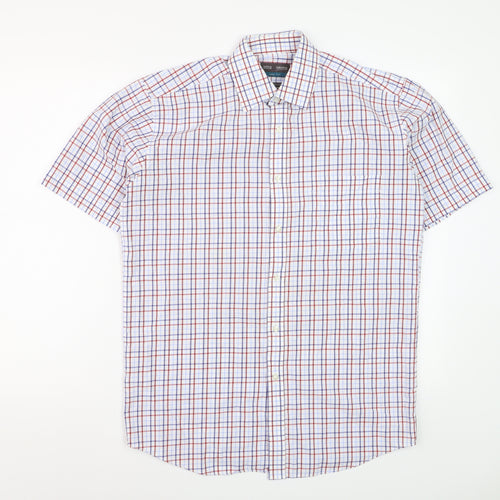 Marks and Spencer Mens Multicoloured Check Cotton Short Sleeve Shirt Size 15