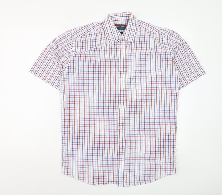 Marks and Spencer Mens Multicoloured Check Cotton Short Sleeve Shirt Size 15