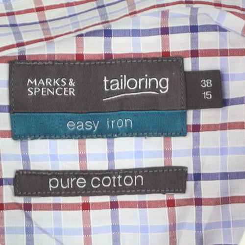Marks and Spencer Mens Multicoloured Check Cotton Short Sleeve Shirt Size 15