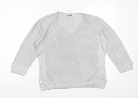 Marks and Spencer Women’s Grey V-Neck Knit Jumper Size 14