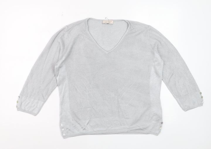 Marks and Spencer Women’s Grey V-Neck Knit Jumper Size 14