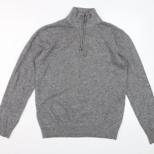 Paul Costelloe Mens Grey Wool Cashmere 1/2 Zip Jumper Size S