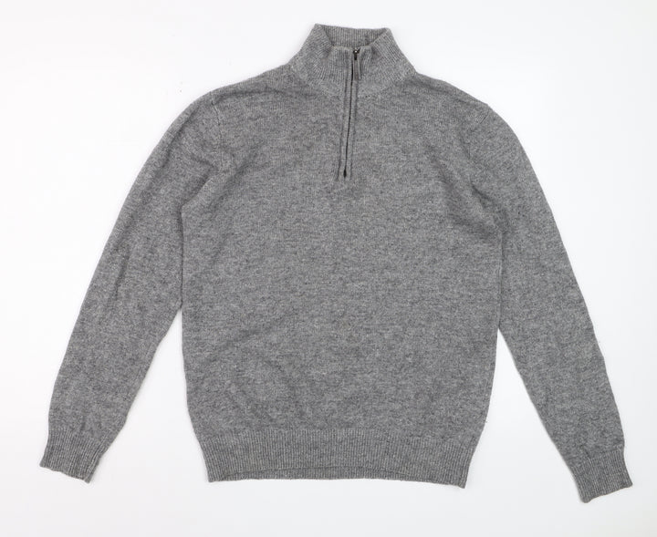 Paul Costelloe Mens Grey Wool Cashmere 1/2 Zip Jumper Size S