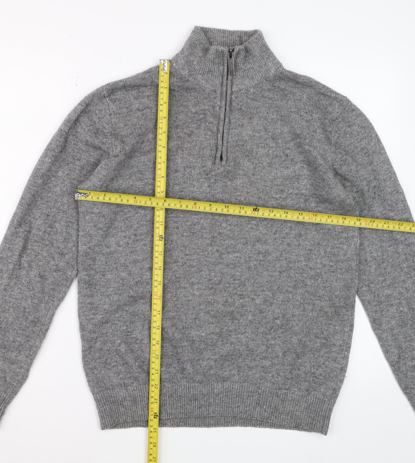 Paul Costelloe Mens Grey Wool Cashmere 1/2 Zip Jumper Size S