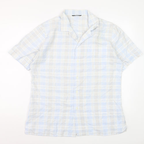 Marks and Spencer St Michael Men's Blue Check Cotton Short Sleeve Shirt M