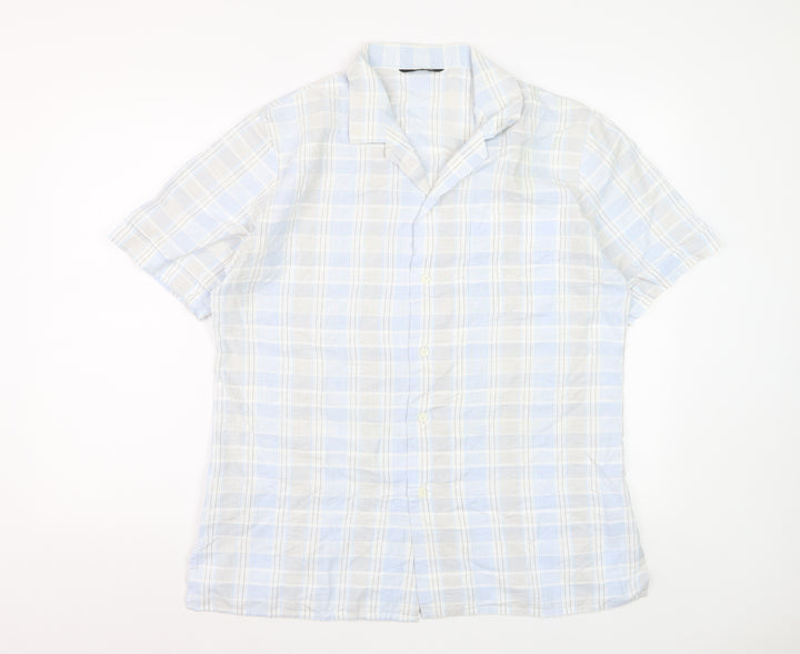 Marks and Spencer St Michael Men's Blue Check Cotton Short Sleeve Shirt M