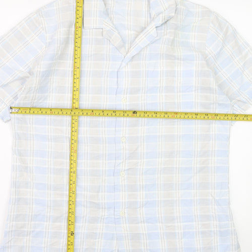 Marks and Spencer St Michael Men's Blue Check Cotton Short Sleeve Shirt M