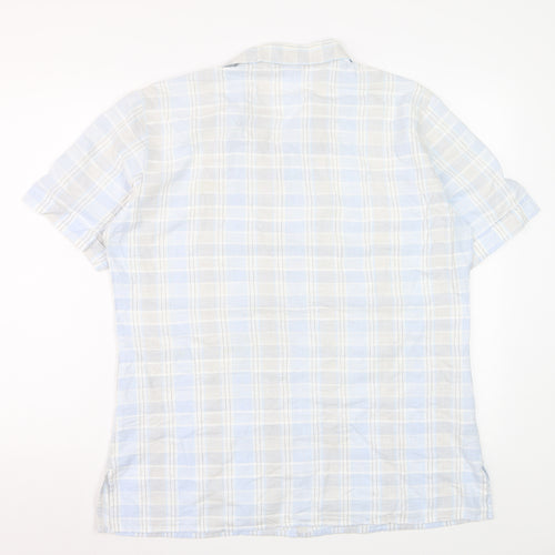 Marks and Spencer St Michael Men's Blue Check Cotton Short Sleeve Shirt M