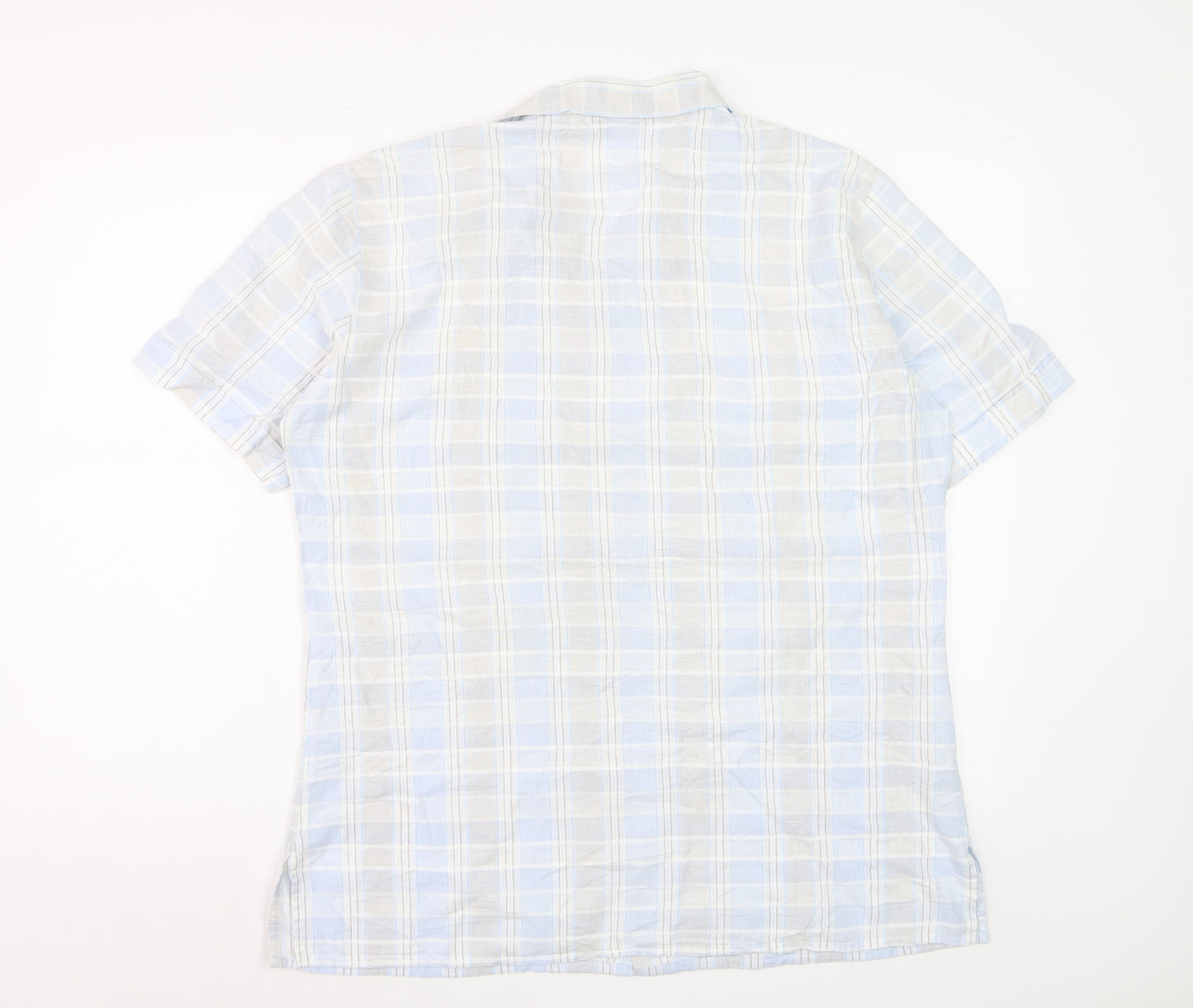 Marks and Spencer St Michael Men's Blue Check Cotton Short Sleeve Shirt M