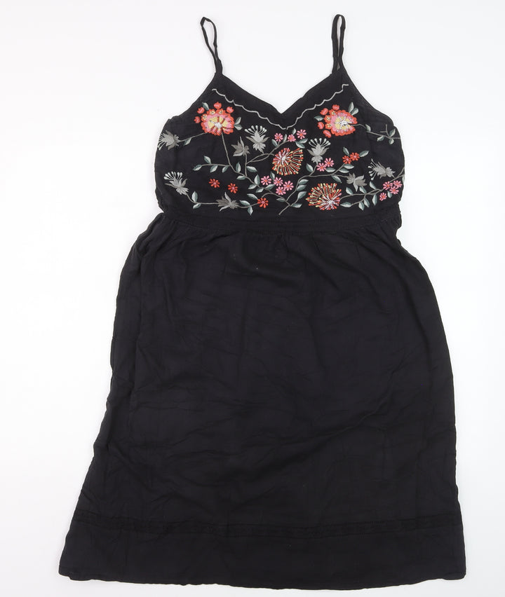 Joe Browns Women Black Embroidered A-Line Sleeveless Dress Size 12