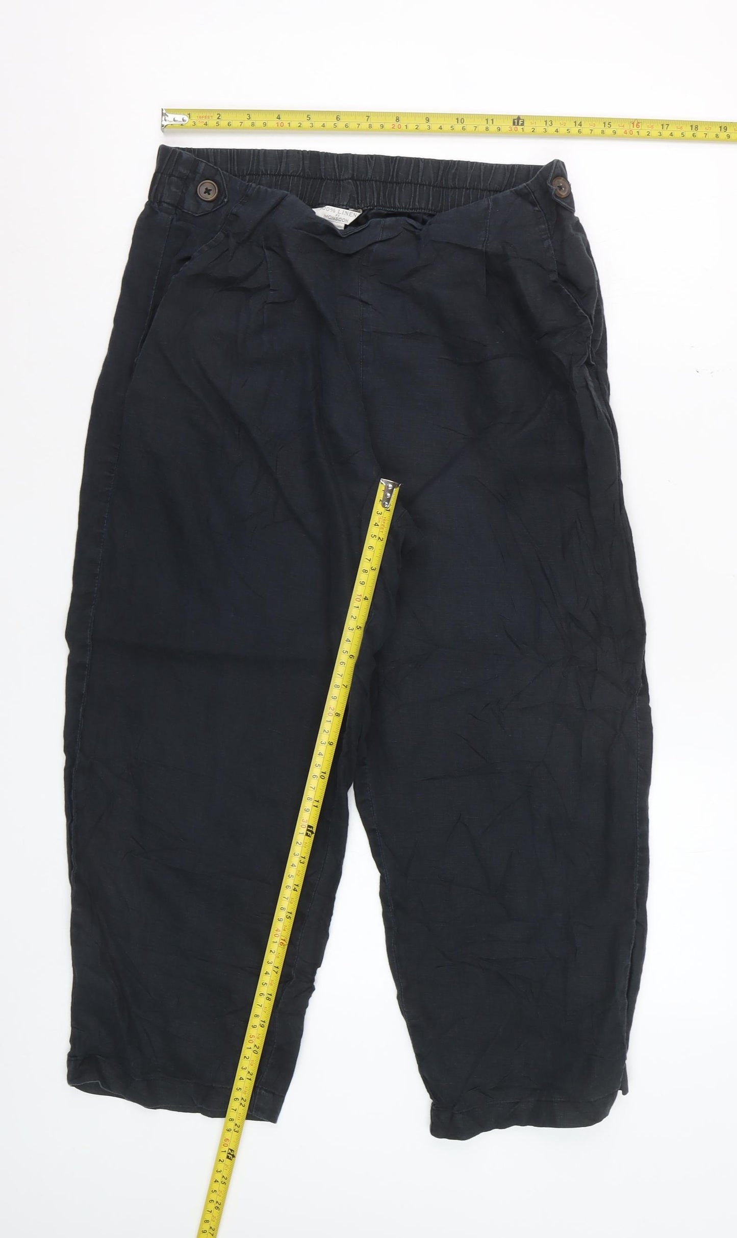 Monsoon Women’s Black Linen Cropped Trousers Size 10