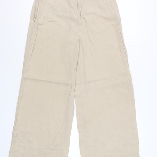 Zara Women Beige Wide-Leg Trousers Size M Viscose Blend